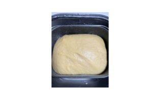 bread machine pan with risen dough