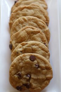 dairy free chocolate chip cookies lined up on platter
