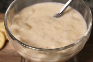 crockpot pepperjack potato soup in a glass bowl