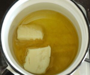mango butter and oils in double boiler
