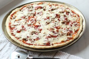 homemade pizza on pan