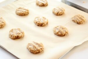 iced oatmeal cookie dough balls flattened slightly