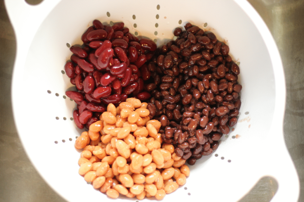 drained beans in strainer