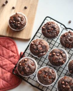grain free chocolate zucchini muffins on cooling rack