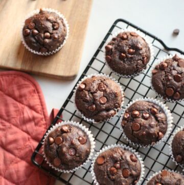 grain free chocolate zucchini muffins on cooling rack