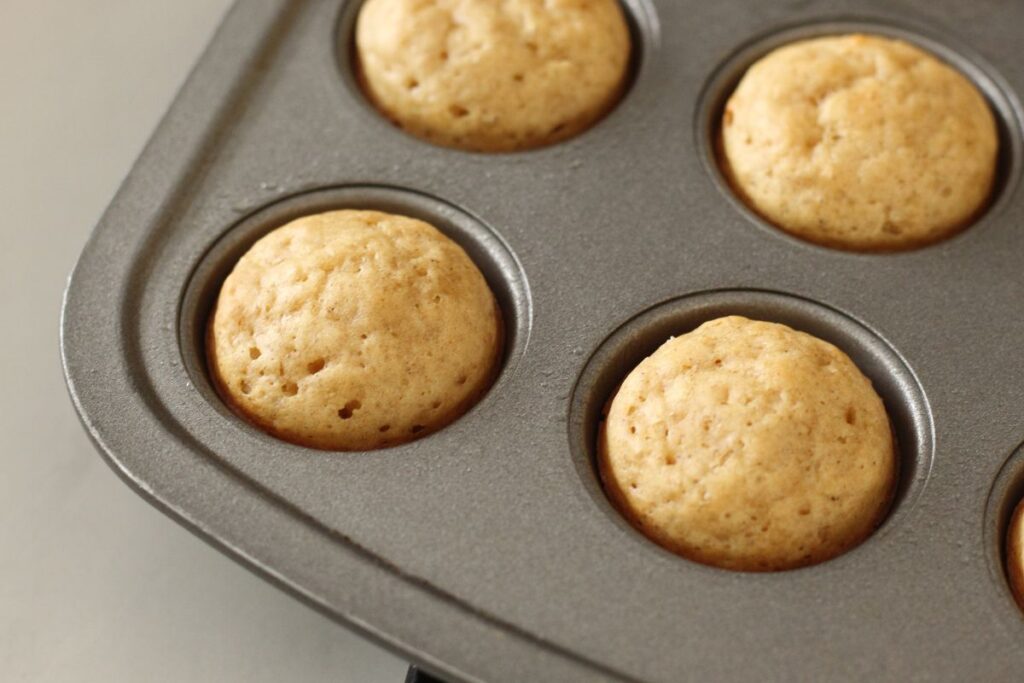 baked mini pancake bites fresh out of the oven still in muffin tin