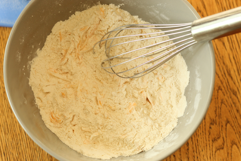 shredded cheese incorporated into dry ingredients