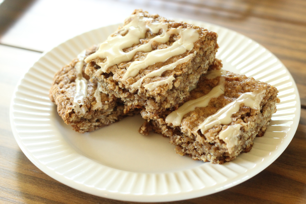 3 maple brown sugar oat bars on a plate